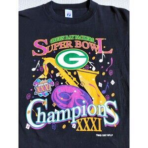 VINTAGE Logo 7 Green Bay Packers 1997 Super Bowl Champions T-Shirt EUC, L